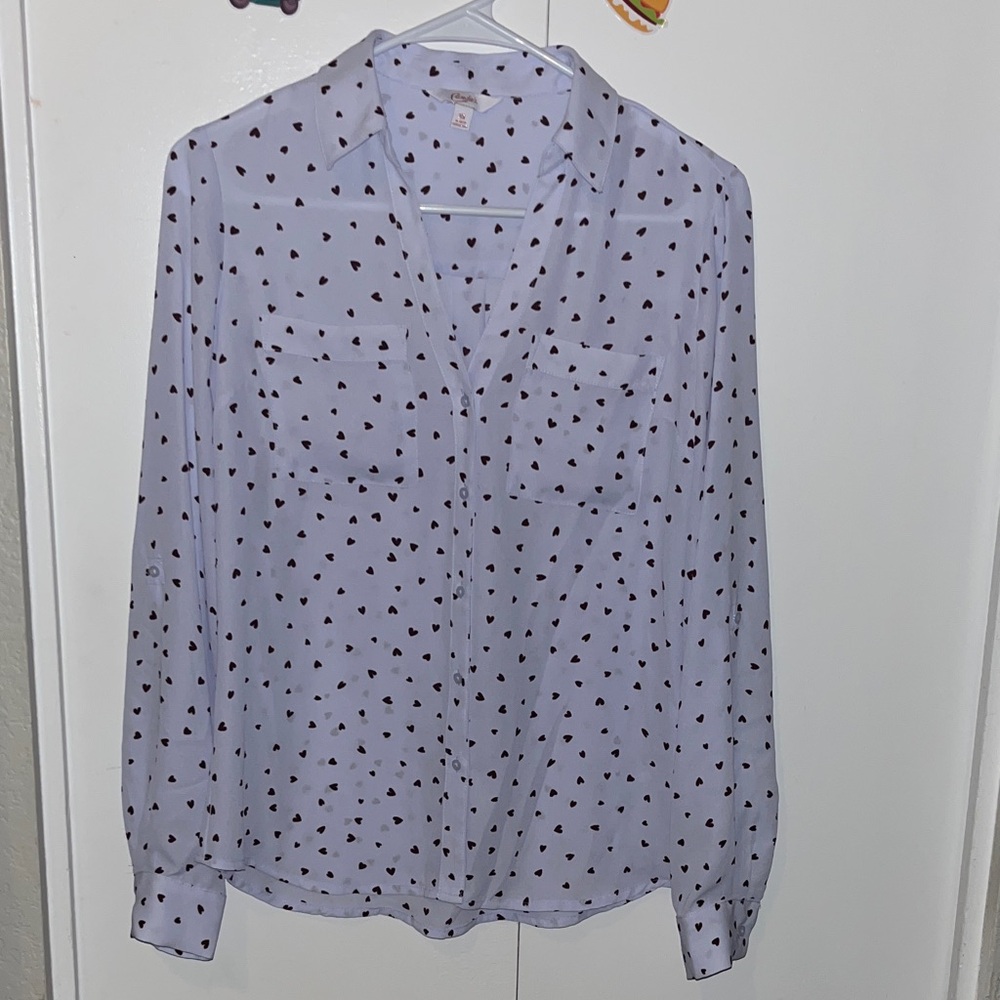 Candie's light blue Blouse with Brown Heart Pattern XS